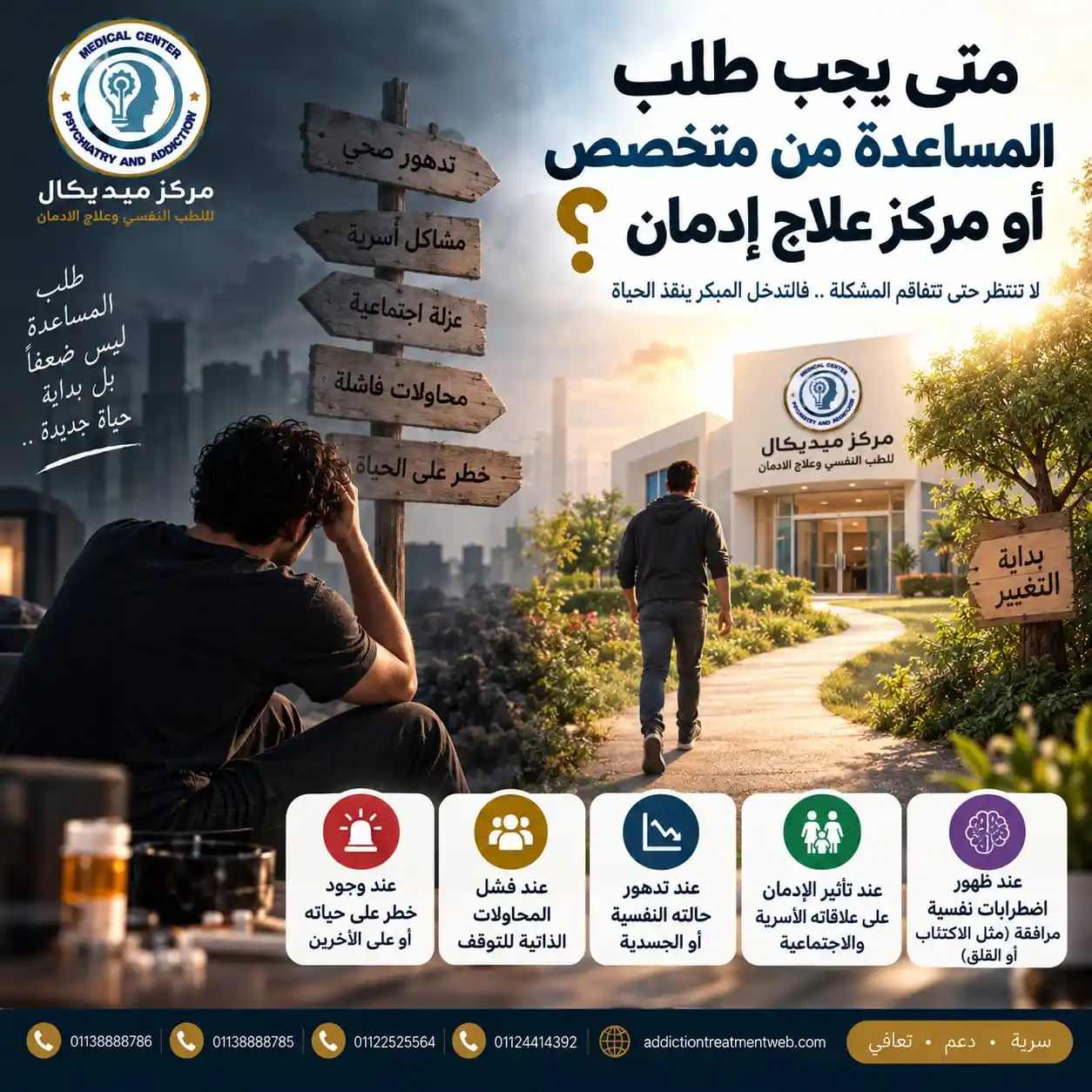 متى يجب طلب المساعدة من متخصص أو مركز علاج إدمان؟