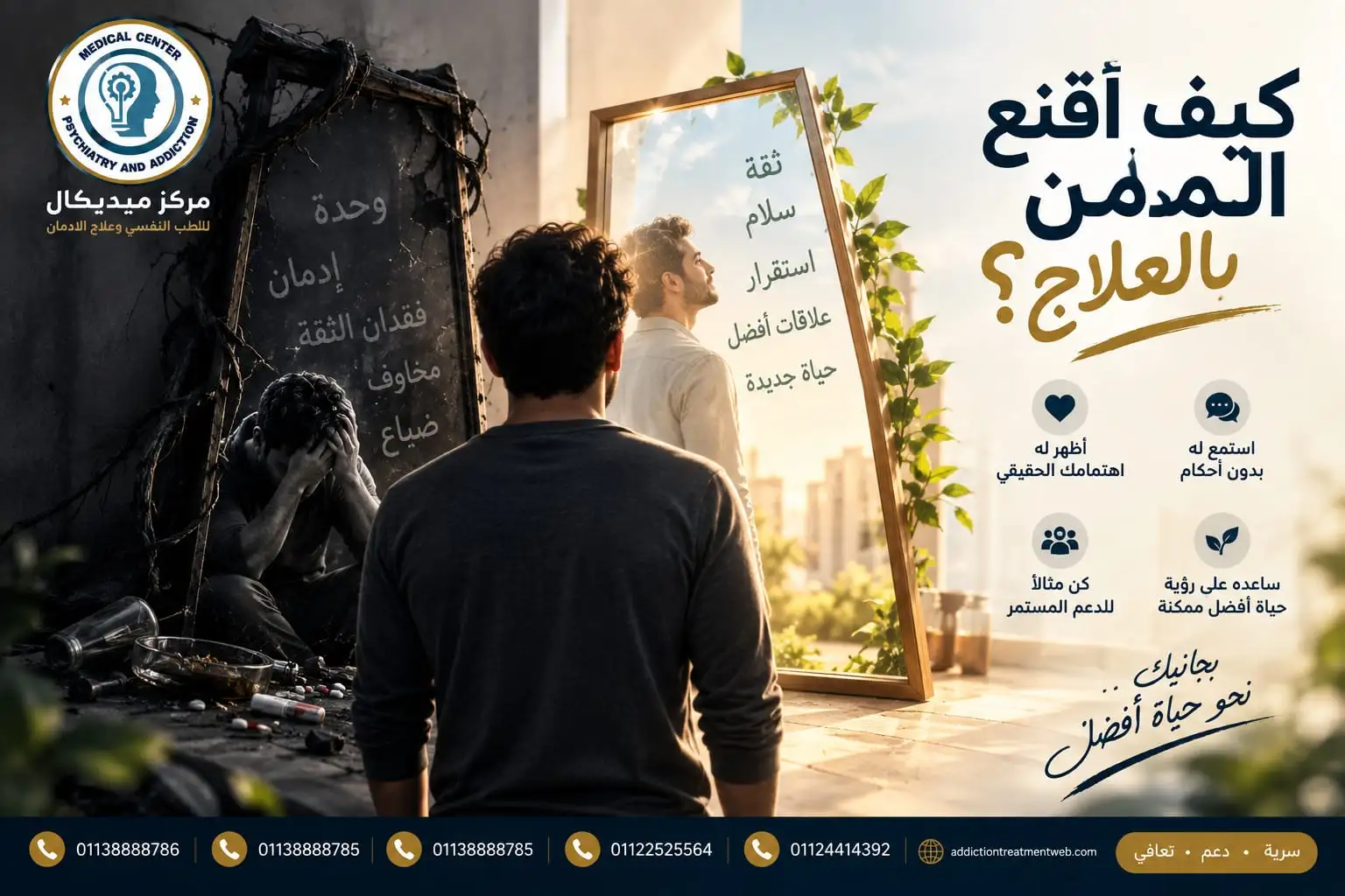 كيف اقنع المدمن بالعلاج باستخدام الدعم النفسي والتحفيز الإيجابي
