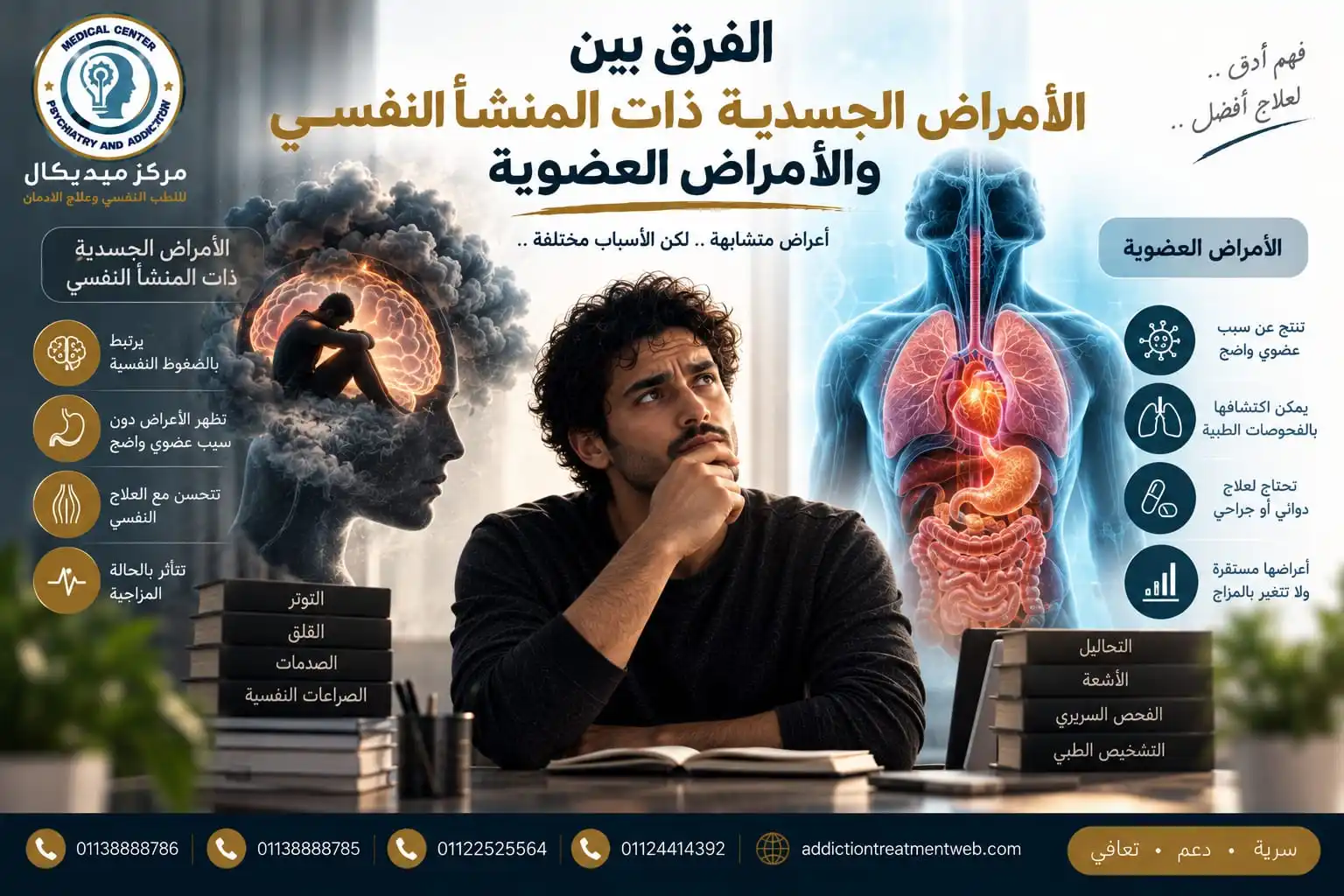 الفرق بين الأمراض الجسدية ذات المنشأ النفسي والأمراض العضوية