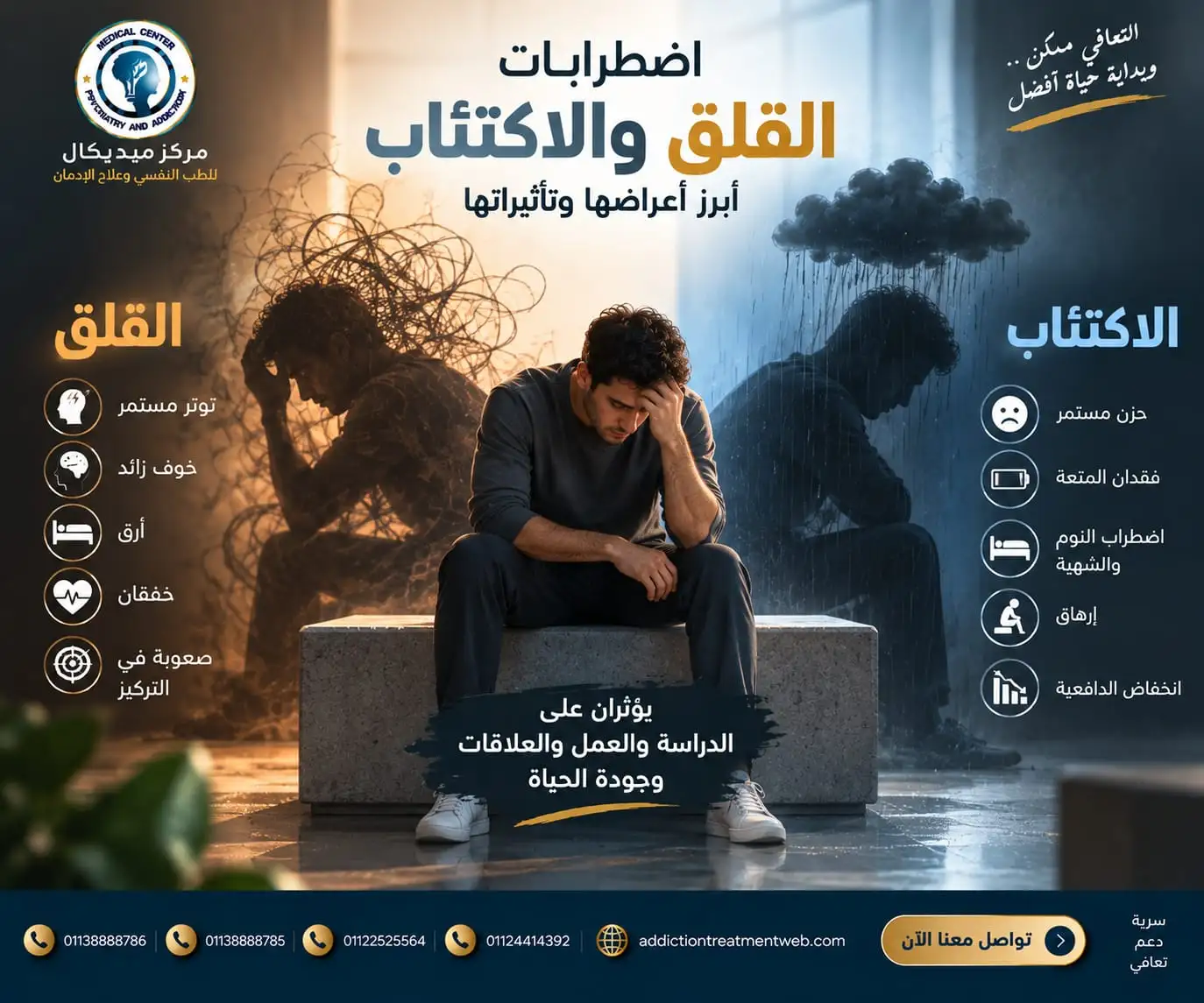 اضطرابات القلق والاكتئاب وأبرز أعراضها وتأثيراتها